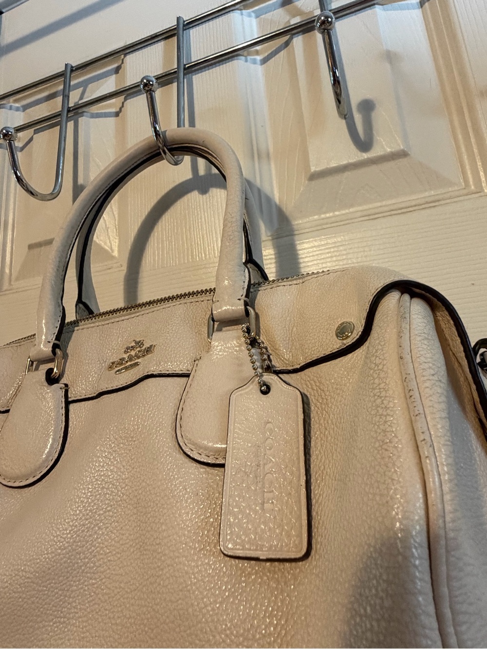 Coach Cream Pebbled Leather Satchel with Top Handles